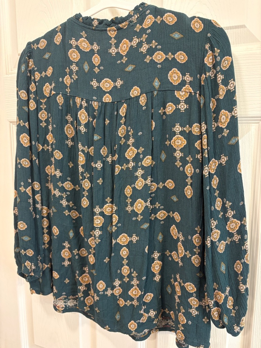 Knox Rose Teal Floral Peasant Tie-Front Blouse - Picture 7 of 8